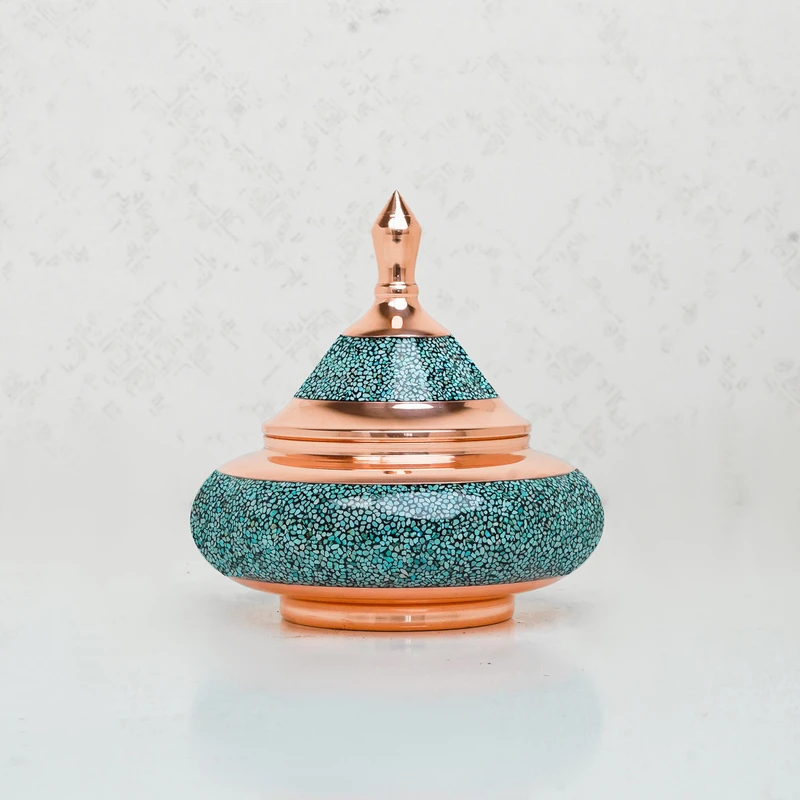 عکس شماره 3 : قندان فیروزه کوبی مسی مدل قاجاری