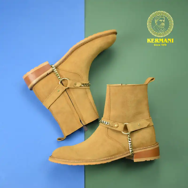 نیم بوت مردانه کرمانی مدل جیر دستدوز طبیعی کد 653 رنگ عسلی