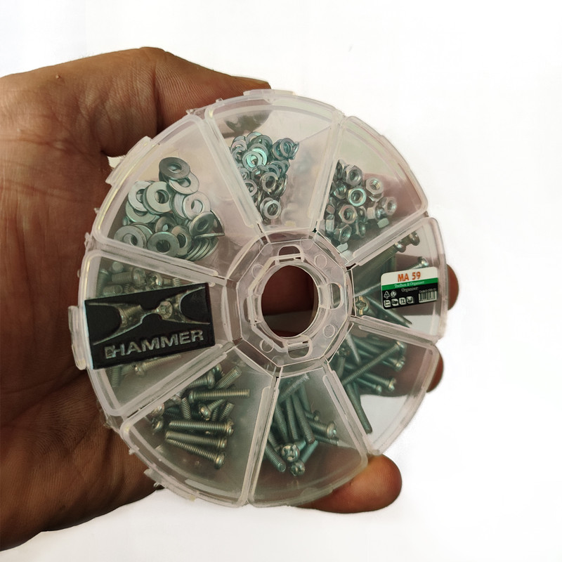 پیچ و مهره و واشر هامر مدل استوانه M3 بسته 340 عددی