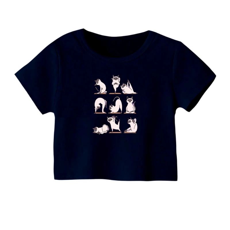 کراپ‌ تی‌شرت آستین کوتاه زنانه مدل یوگا گربه