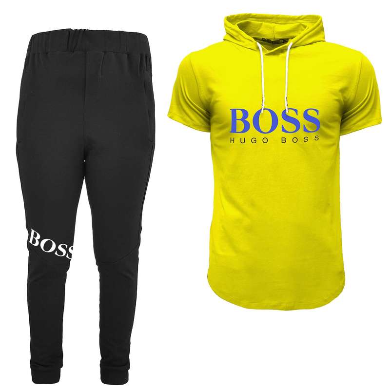 ست تی شرت کلاه دار و شلوار مردانه مدل 00518133 رنگ زرد