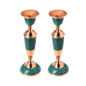 شمعدان فیروزه کوبی مدل F25 کد 03 بسته 2 عددی