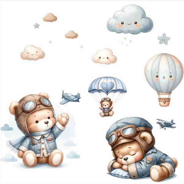 استیکر دیواری کودک راتیانا مدل رویای خرس های خلبان