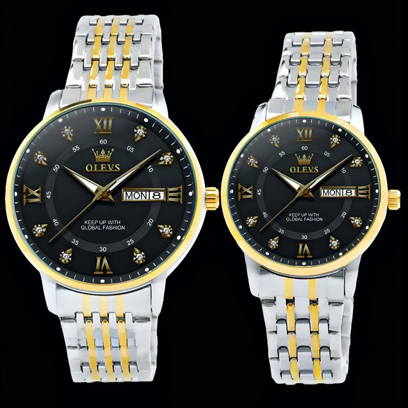 ست ساعت مچی عقربه‌ای کوارتز زنانه و مردانه اُ لِوز مدل نگینی کد 001