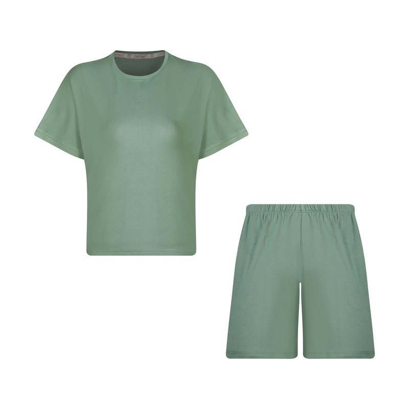 ست کراپ تی شرت و شلوارک زنانه افراتین مدل 6598 رنگ سبز