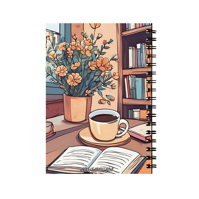 دفتر زبان 50 برگ طرح قهوه و کتاب کد 55