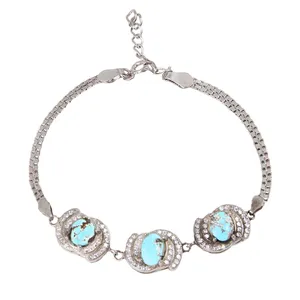 دستبند نقره زنانه بازرگانی میلادی مدل سنگ فیروزه کد DP_501