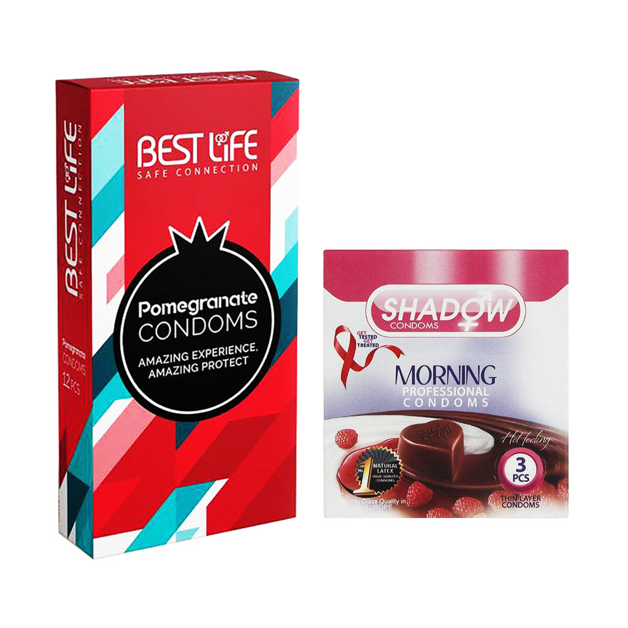 کاندوم بست لایف مدل Pomegranate بسته 12 عددی به همراه کاندوم شادو مدل Morning بسته 3 عددی 