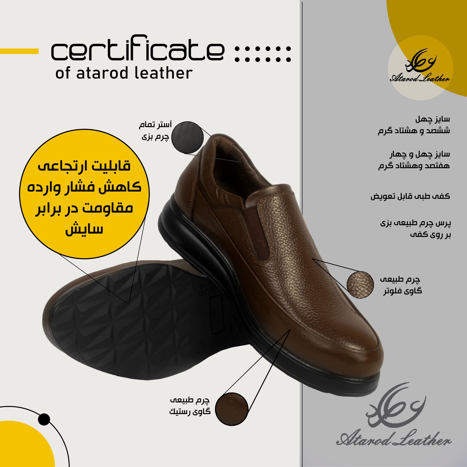 کفش طبی مردانه چرم عطارد مدل چرم طبیعی کد SH133 -  - 2