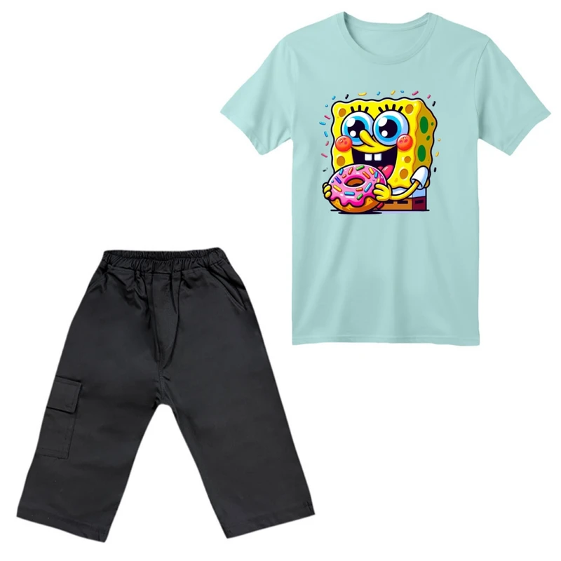 ست تی‌شرت آستین کوتاه و شلوارک پسرانه مدل باب اسفنجی کد 6