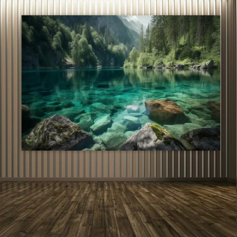 تابلو بوم طرح طبیعت مدل جنگل و رودخانه رویایی کد PP2652