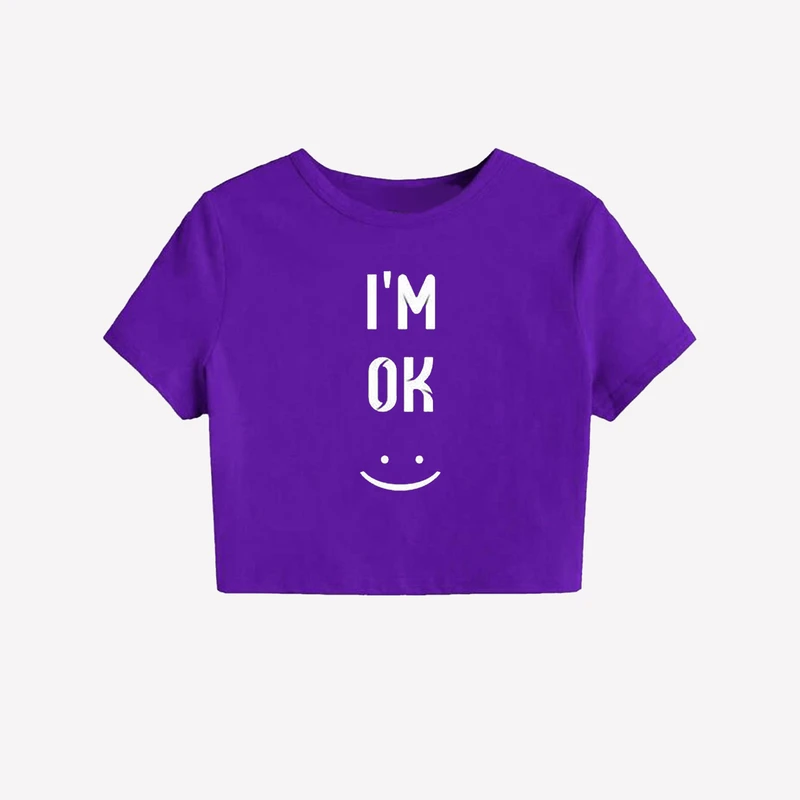 کراپ‌ تی‌شرت آستین کوتاه زنانه مدل Cc9 طرح OK