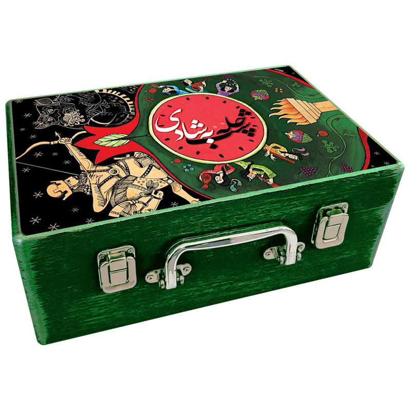 جعبه هدیه چوبی مدل چمدان طرح یلدای ایرانی کد WS380