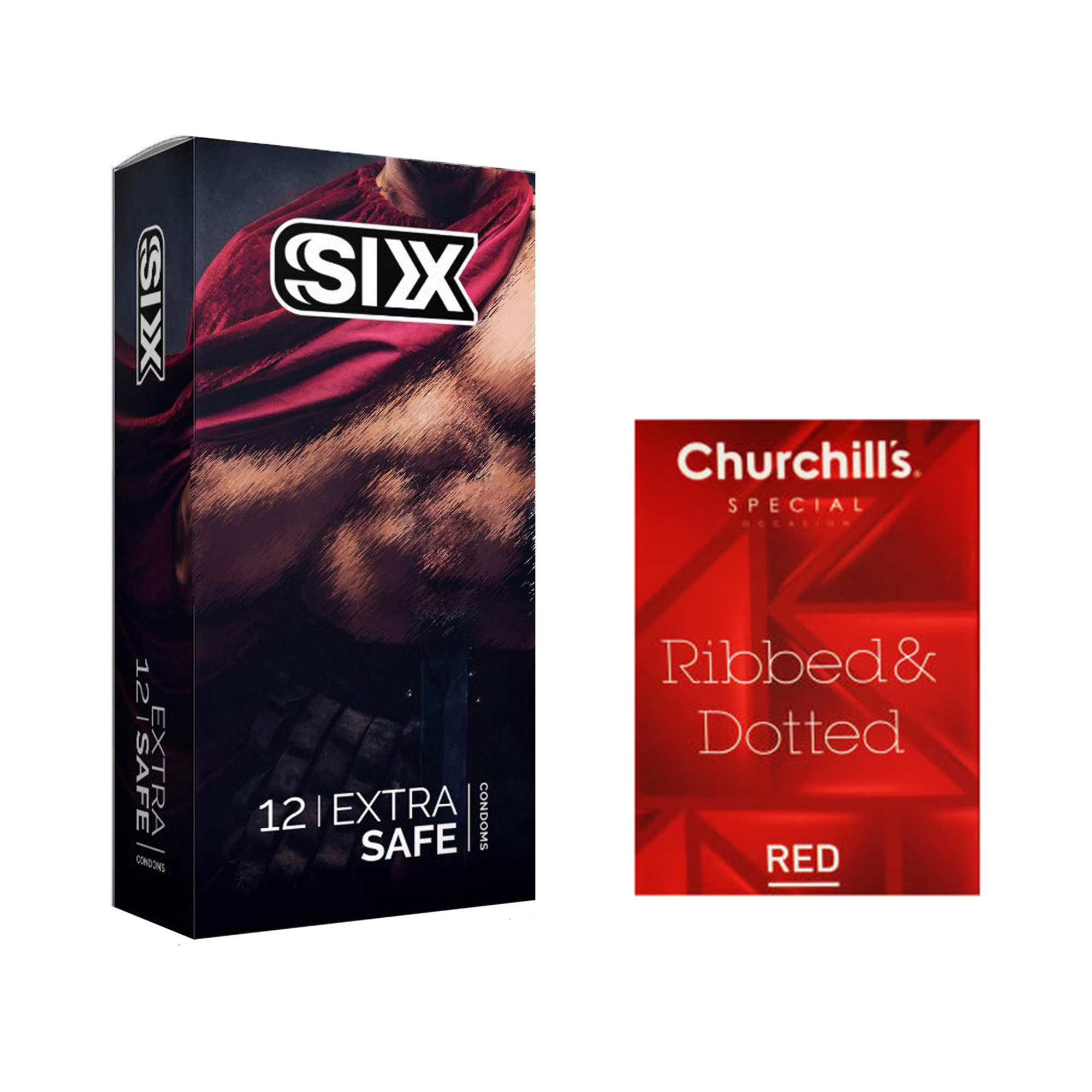 کاندوم سیکس مدل Max Safety بسته 12 عددی به همراه کاندوم چرچیلز مدل Hot Gel بسته 3 عددی