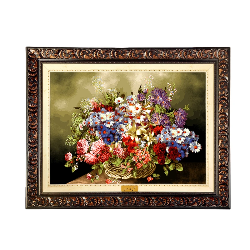 تابلو فرش ماشینی نقش نگار رضوی طرح گل کد 2192D