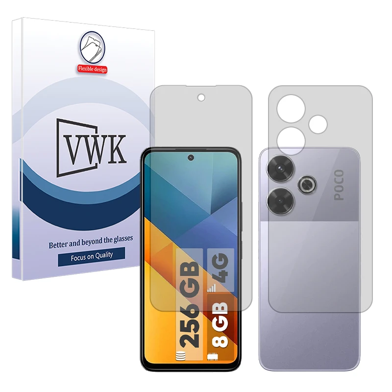 محافظ صفحه نمایش مات وی دبلیو کی مدل Tough مناسب برای گوشی موبایل شیائومی Poco M6 4G به همراه محافظ پشت گوشی