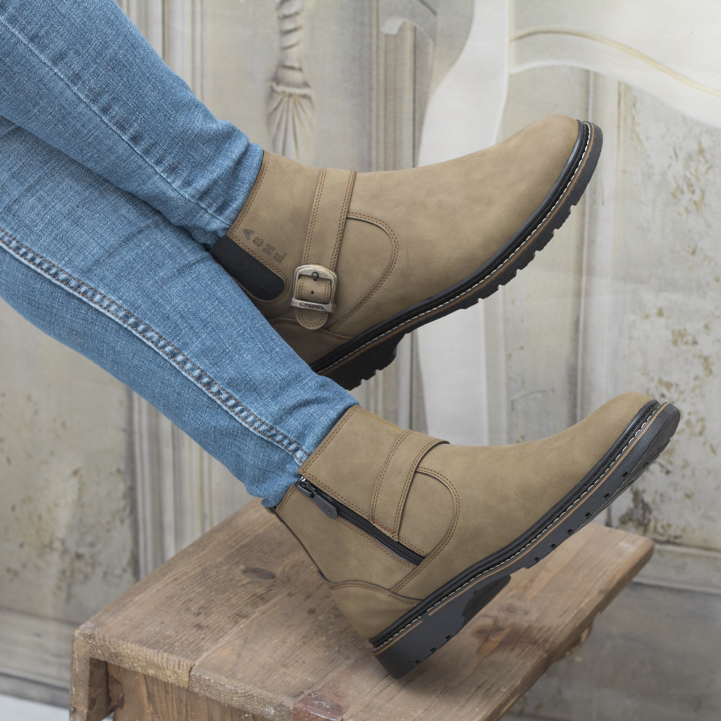 نیم بوت مردانه مدل شیکاگو رنگ کرم