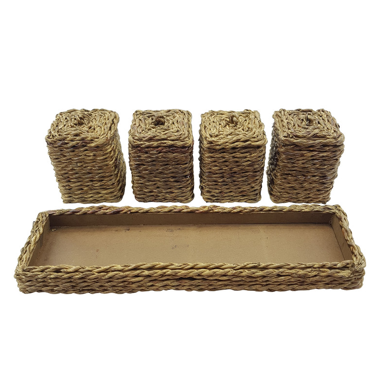 ست جا ادویه 4 پارچه مدل چوبی حصیری کد f40