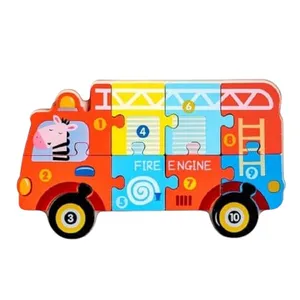 پازل آموزشی مدل چوبی طرح ماشین آتش نشانی حیوانات