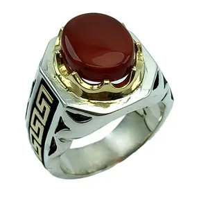 انگشتر نقره مردانه مدل شبکه عقیق یمن