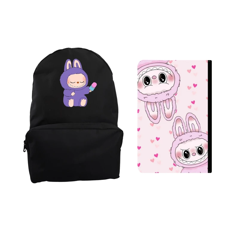 کوله پشتی مدرسه مدل عروسک labubu کد 4 به همراه کلاسور