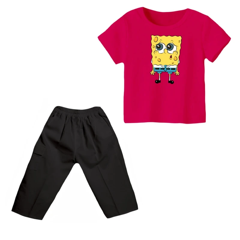 ست تی شرت و شلوارک پسرانه مدل باب اسفنجی کد ۶