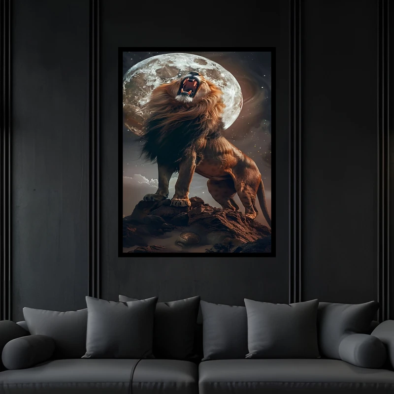 تابلو بکلیت طرح دکوراتیو مدرن شیر مدل B-bu7236 فریم مشکی