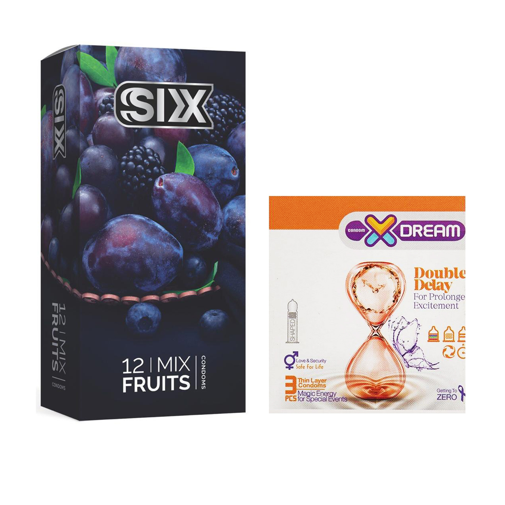  کاندوم سیکس مدل Mix Fruits بسته 12 عددی به همراه کاندوم ایکس دریم مدل Double Delay بسته 3 عددی