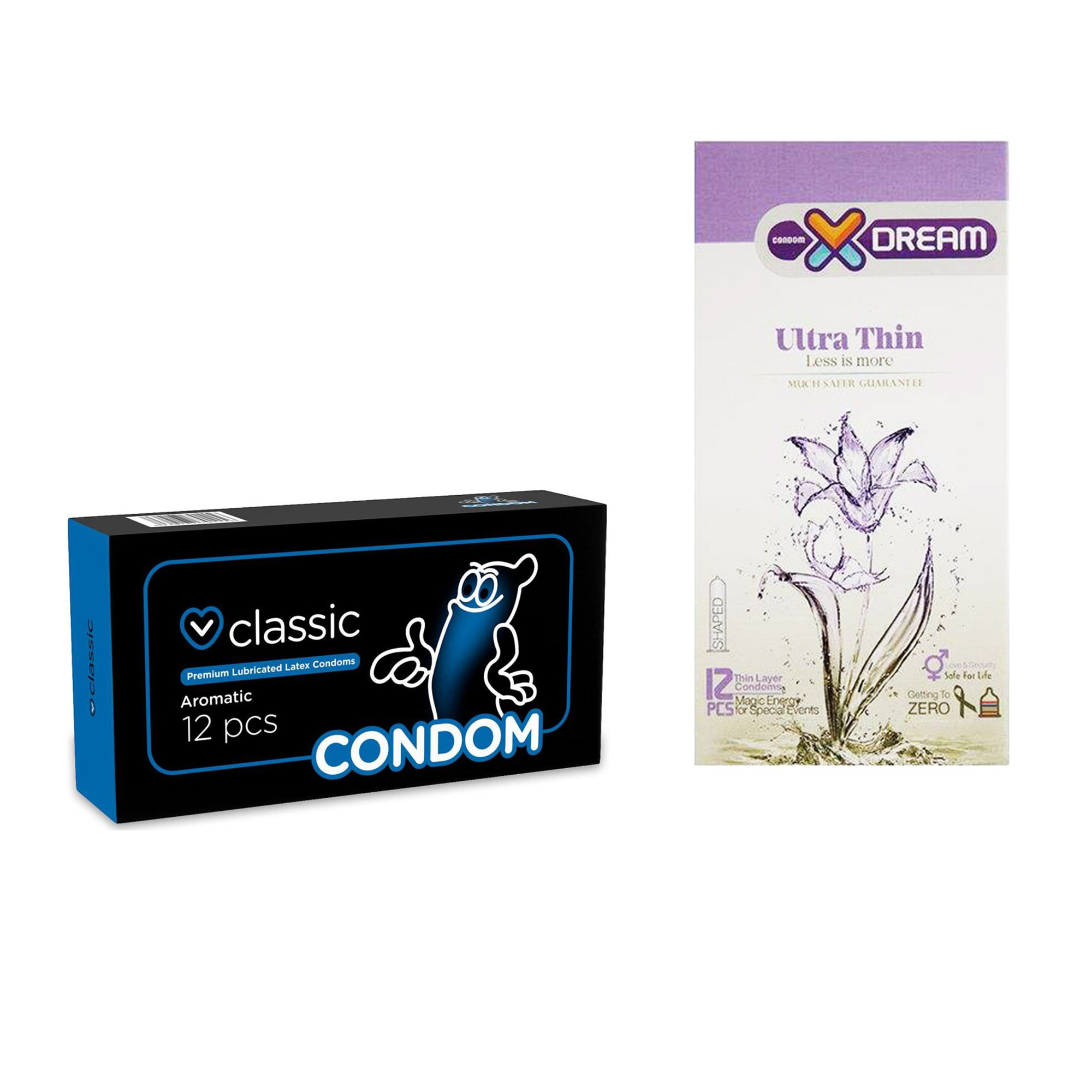 کاندوم ایکس دریم مدل Ultra Thin بسته 12 عددی به همراه کاندوم کاندوم مدل Classic بسته 12 عددی
