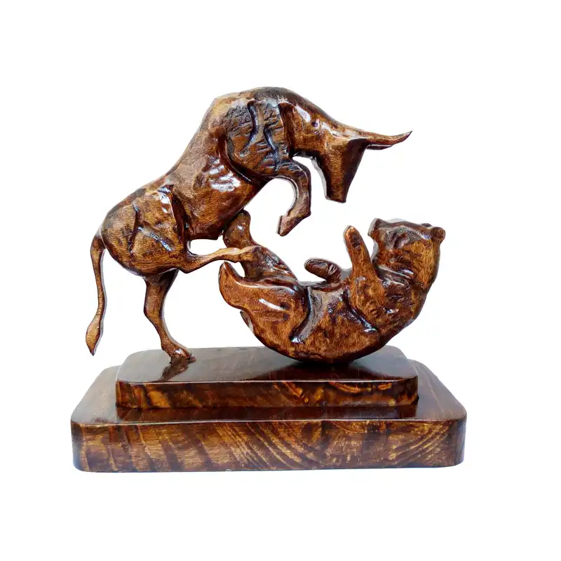 مجسمه چوبی طرح گاو و خرس مدل FR971