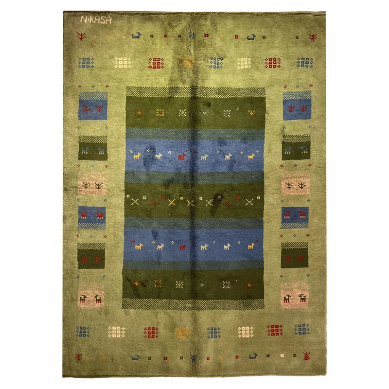 گبه دستبافت قشقایی سه متری کد NKP.RJ166 زمینه سبز