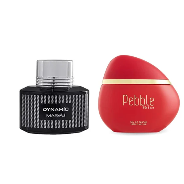 ست ادوپرفیوم زنانه ماریاژ مدل Pebble Shine با رایحه شیرین حجم 100 میلی‌لیتر و ادو پرفیوم مردانه ماریاژ مدل Daynamic با رایحه تلخ حجم 100 میلی لیتر