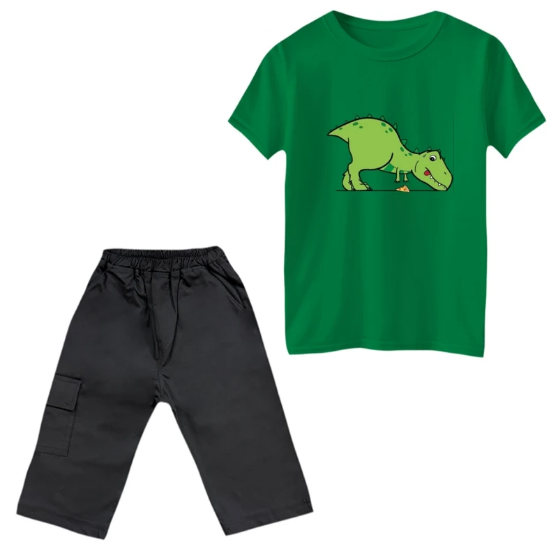 ست تی‌شرت و شلوارک پسرانه مدل دایناسور کد 37