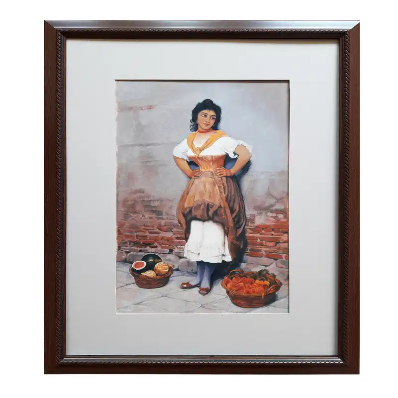 تابلو نقاشی گواش طرح دختر میوه فروش کد w09