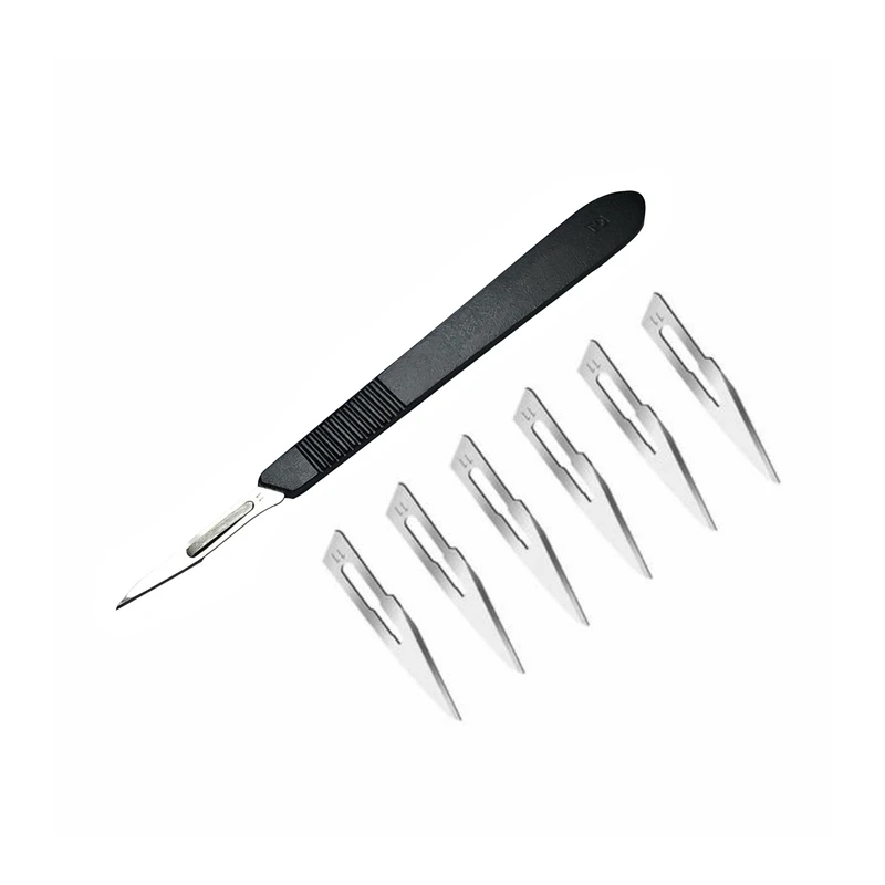 دسته تیغ جراحی مدل SKJLJH002369 شماره 3 به همراه تیغ استریل کد SKJWQR0023669 مجموعه 7 عددی