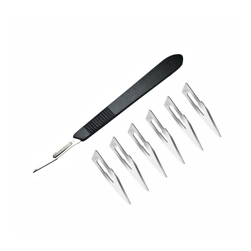 دسته تیغ جراحی مدل SKJLJH002369 شماره 3 به همراه تیغ استریل کد SKJWQR0023669 مجموعه 7 عددی
