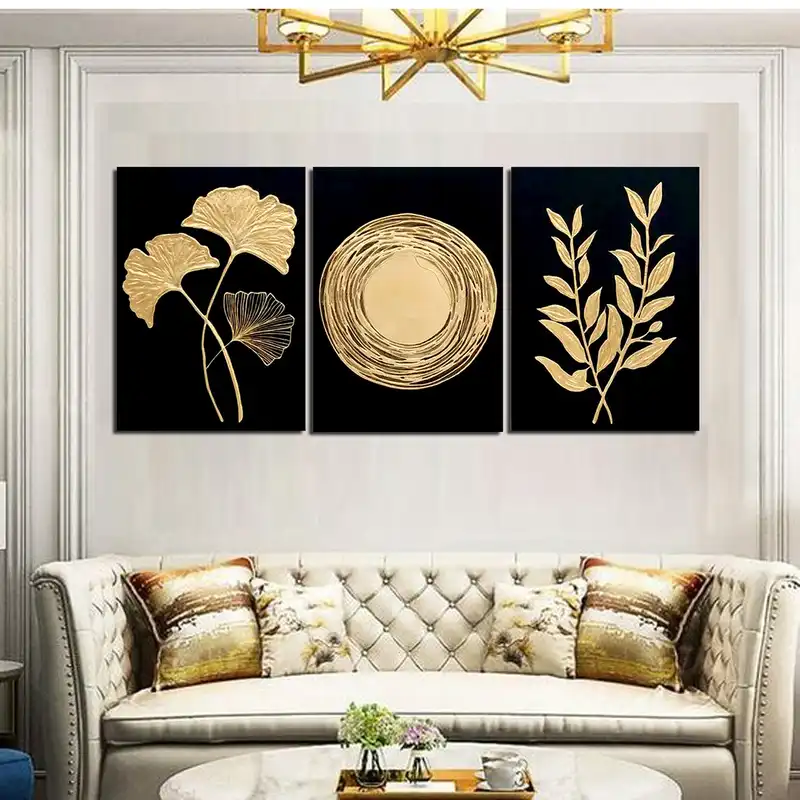 تابلو نقاشی ورق طلا مدل دکوراتیو نقش برجسته کد a590 مجموعه 3 عددی