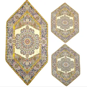 ست 3 تکه رومیزی ترمه مدل آوین رنگ کرم