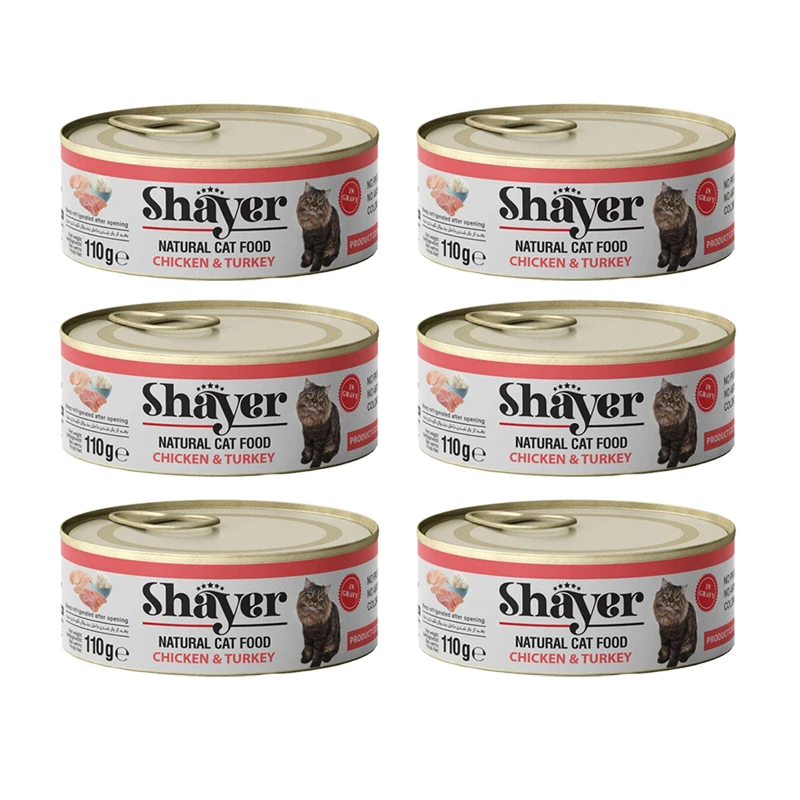 کنسرو غذای گربه شایر مدل مرغ و بوقلمون وزن 110 گرم بسته 6 عددی