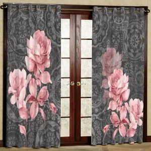 پرده مدل گل صورتی هازان پانچی کد 4358 سایز 140x200 سانتی متر