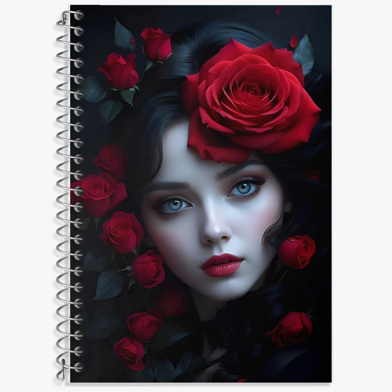 دفتر لغت 50 برگ خندالو طرح دختر و گل رز قرمز کد F7048