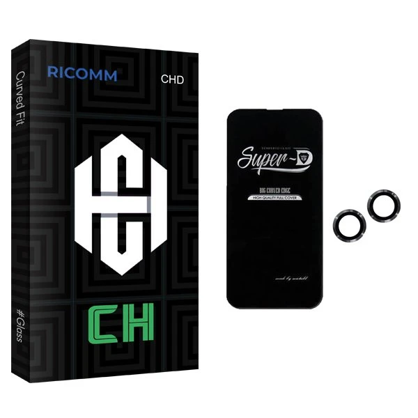 محافظ صفحه نمایش ریکام مدل CH SuperD مناسب برای گوشی موبایل اپل iPhone 14  به همراه محافظ لنز گوشی