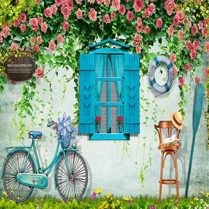 پوستر دیواری سه بعدی مدل نقاشی گل آویز پنجره چوبی دوچرخه DVRF1989