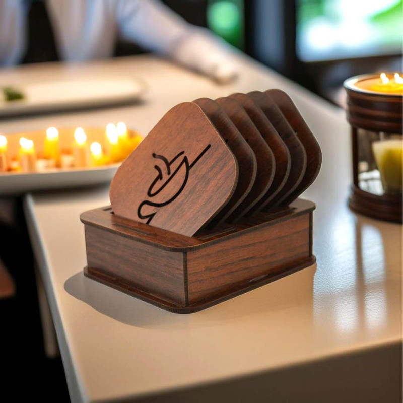 زیر لیوانی مدل فنجان طرح مربع بسته 6 عددی به همراه استند