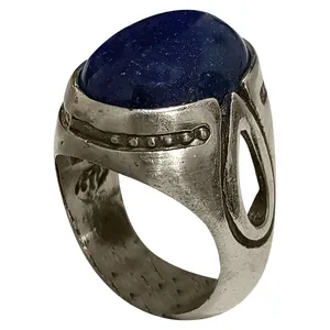 انگشتر نقره مردانه مدل یاقوت کبود هندی YKH2116