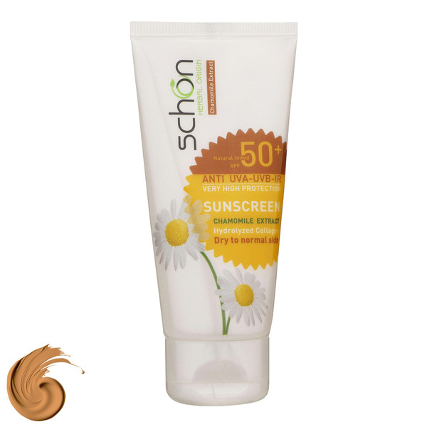 کرم ضد آفتاب رنگی شون، 50 SPF، مدل Herbal Origin، مناسب پوست خشک تا نرمال تنالیته رنگ متوسط و حجم 50 میلیلیتر، محافظت کننده در برابر اشعه UVA، UVB، IR، بافت سبک و فاقد چربی، بدون ایجاد سفیدی، آبرسان، ضد التهاب و قرمزی، نرم کننده، با ماندگاری 2 ساعته