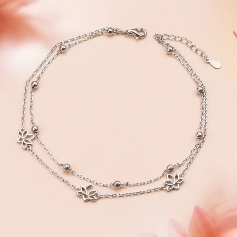 پابند نقره زنانه مدل گوی و برگ