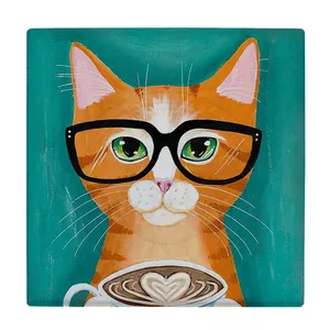  زیر لیوانی  طرح نقاشی گربه و عینک کد    5848578_4265