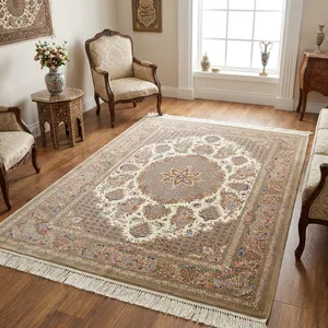Hand-Woven Rug, 1.5m, Floral Lachak Toranj Design, Cream, MS114