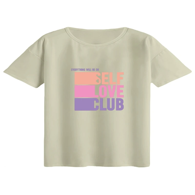 کراپ تی‌شرت آستین کوتاه زنانه مدل خودتو دوست داشته باش